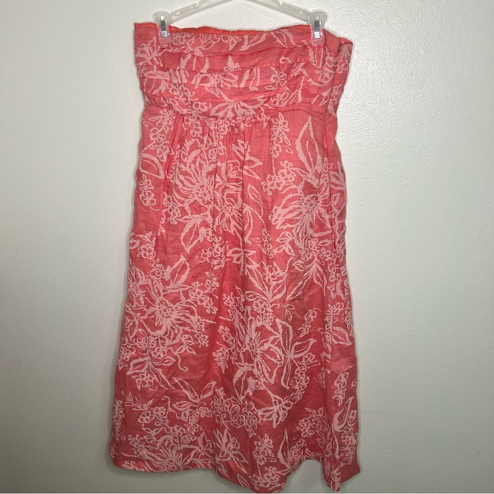 Banana republic linen strapless pink floral print dress